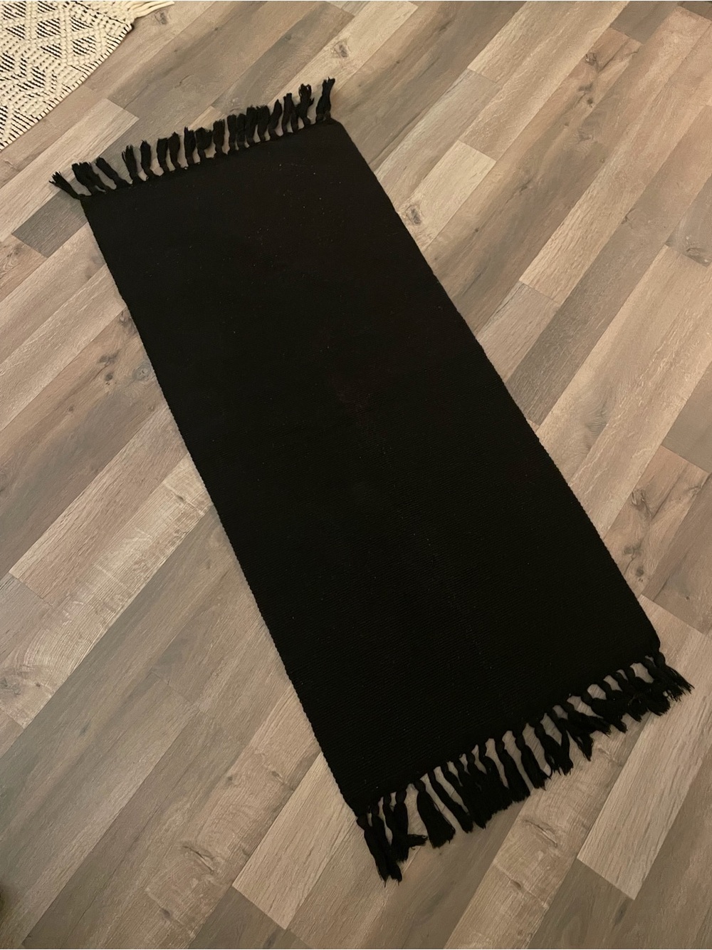 Black Tassel Boho Rectangular Rug Boho Runner Minimalist Rug